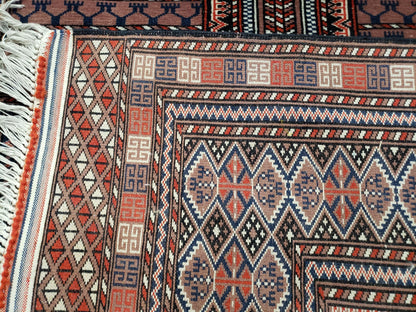Vintage Turkoman Bokhara Rug 4x6, Four Seasons Pakistan Bukhara Turkmen Engsi Yamud Carpet, Fine Tribal Rug, Wool, Hand-Knotted, Brown, Nice