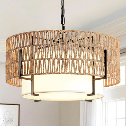 Boho Rattan Chandelier Pendant Light Natural Finish