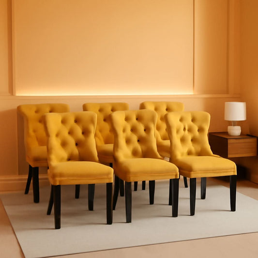 Gold Velvet Tufted Dining Chair With Ring Pull Trim