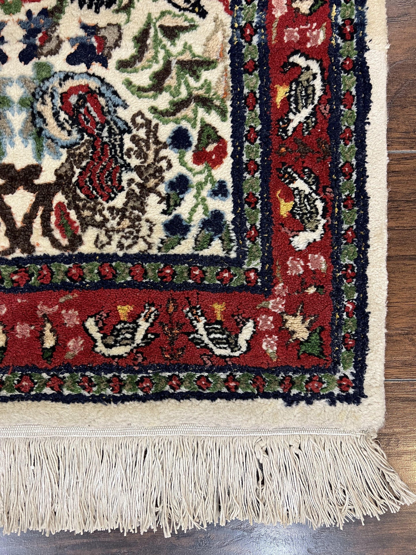 Small Indo Persian Rug 2x3 ft, Wool with Silk Highlights, Animal Pictorials, Birds