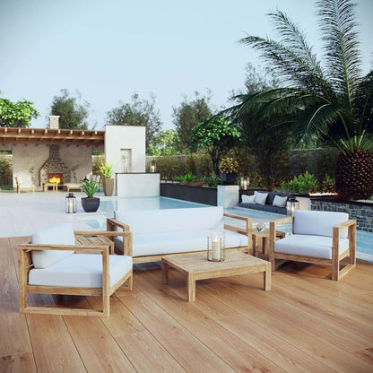Natural White Teak Wood Outdoor 6-Piece Sectional Sofa Set