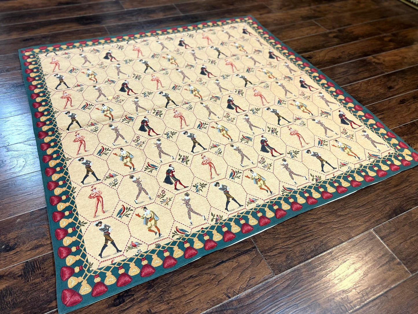 Square Tapestry 5x5, Wall Hanging, Human Pictorials, Court Jesters, Vintage