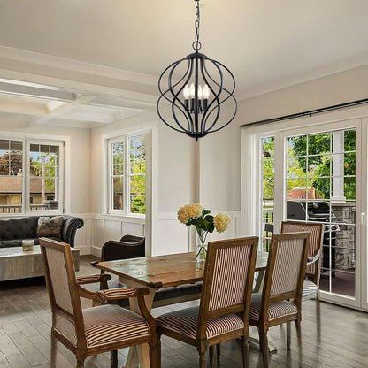 Black Four Light Geometric Pendant Chandelier Dining Room