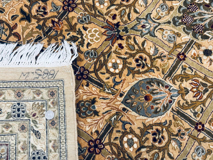 Fine Pak Persian Rug 9x12, Gold and Wine Red, Panel Design, 330 KPSI