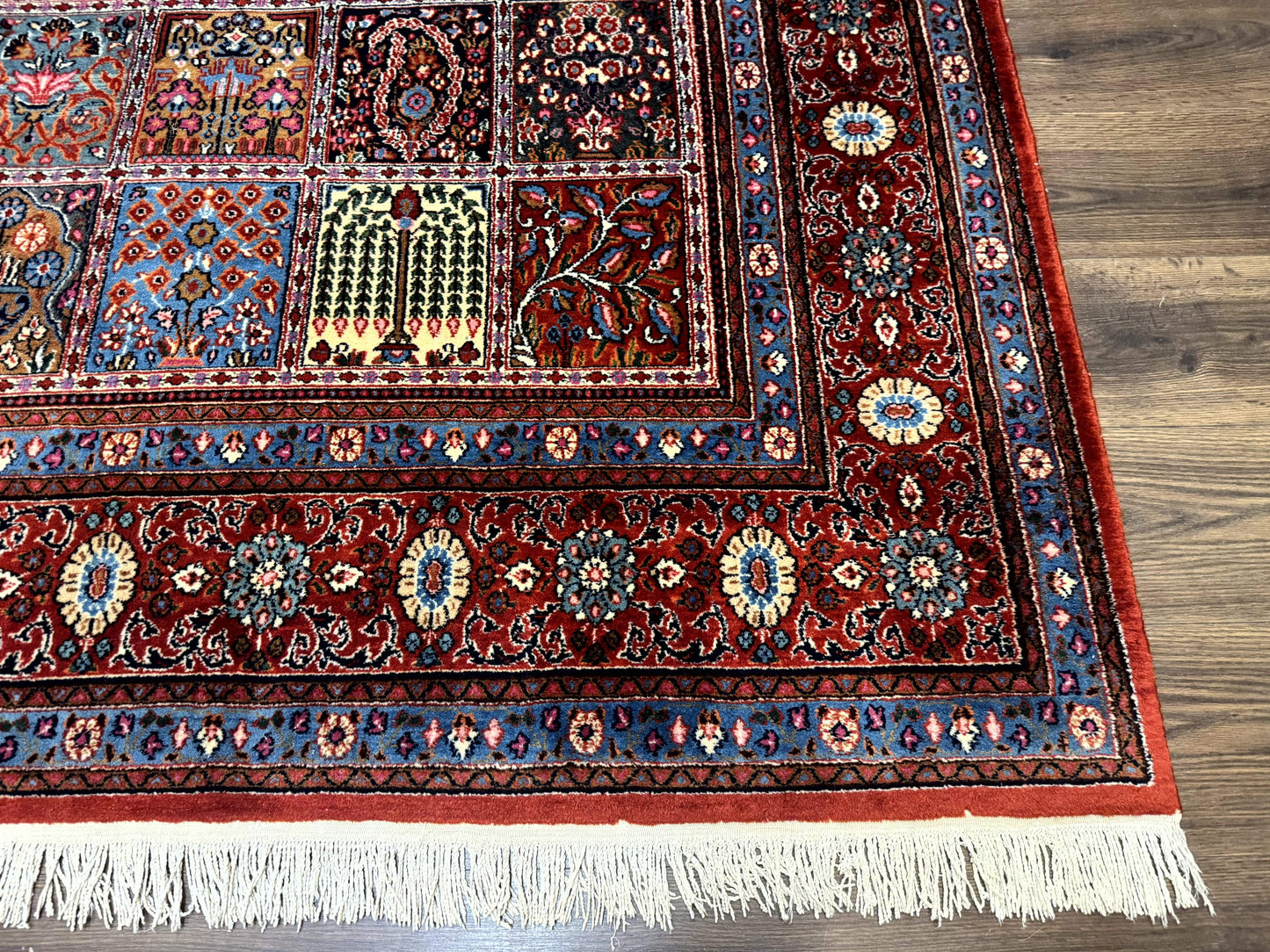 Wonderful Persian Qum Rug 10x13, Panel Design, Fine 260 KPSI, Signed, Red Multicolor