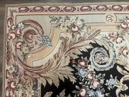 Wonderful Needlepoint Rug 10x14, Large Aubusson Carpet, Floral, Elegant, European Design