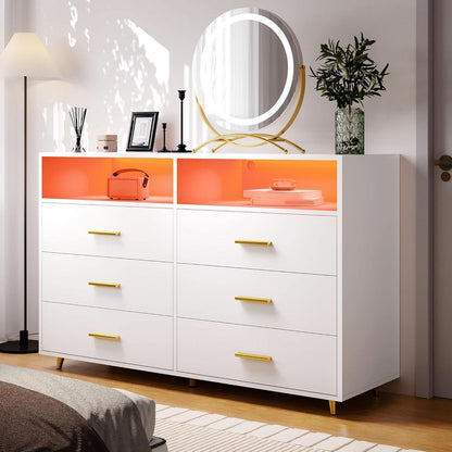 Elegant White Dresser With Integrated LED Lighting