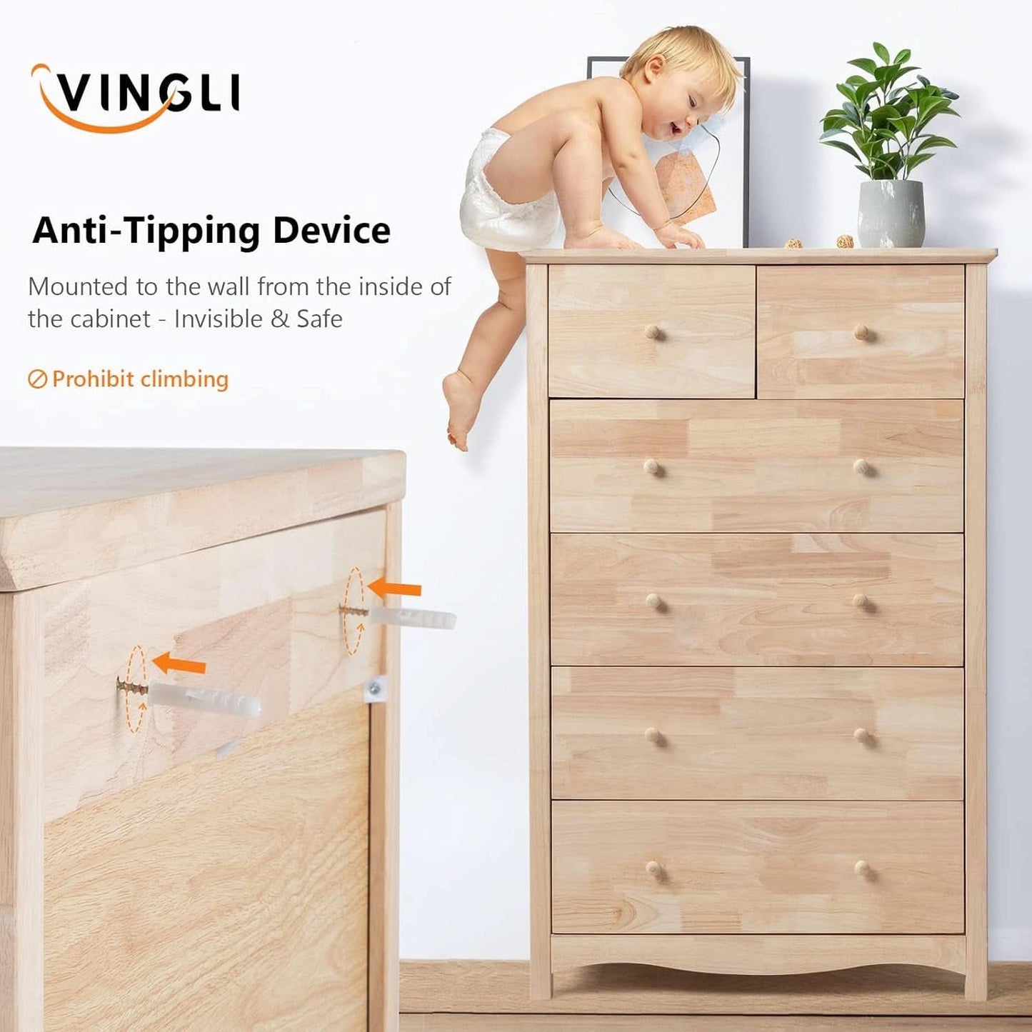 Unfinished Rubber Wood Six Drawer Dresser For DIY Finish