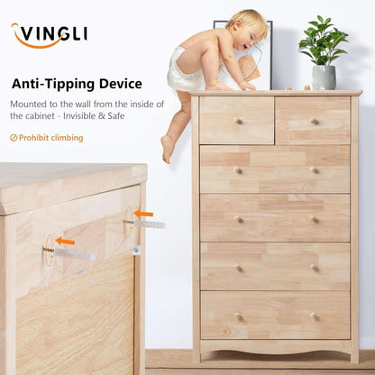 Unfinished Rubber Wood Six Drawer Dresser For DIY Finish