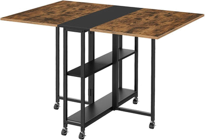 Rustic Brown Expandable Folding Dining Table With 6 Wheels