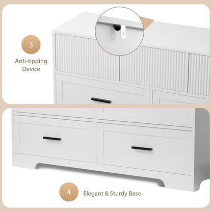 White 47Inch ContemporaryDresser With SevenDrawers
