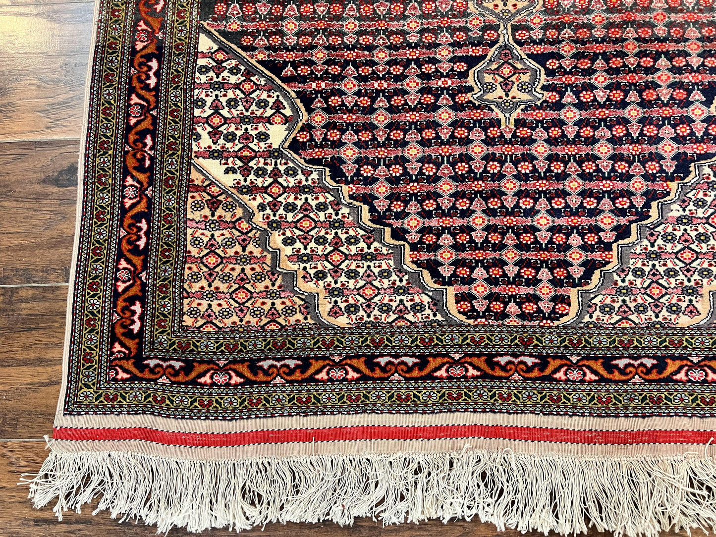 Afghan Rug 4x5, Wool with Silk Highlights, Very Fine Hand Knotted Vintage Oriental Carpet, Herati Pattern, Persian Rug, Bidjar Rug, 400 KPSI