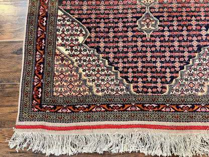 Afghan Rug 4x5, Wool with Silk Highlights, Very Fine Hand Knotted Vintage Oriental Carpet, Herati Pattern, Persian Rug, Bidjar Rug, 400 KPSI