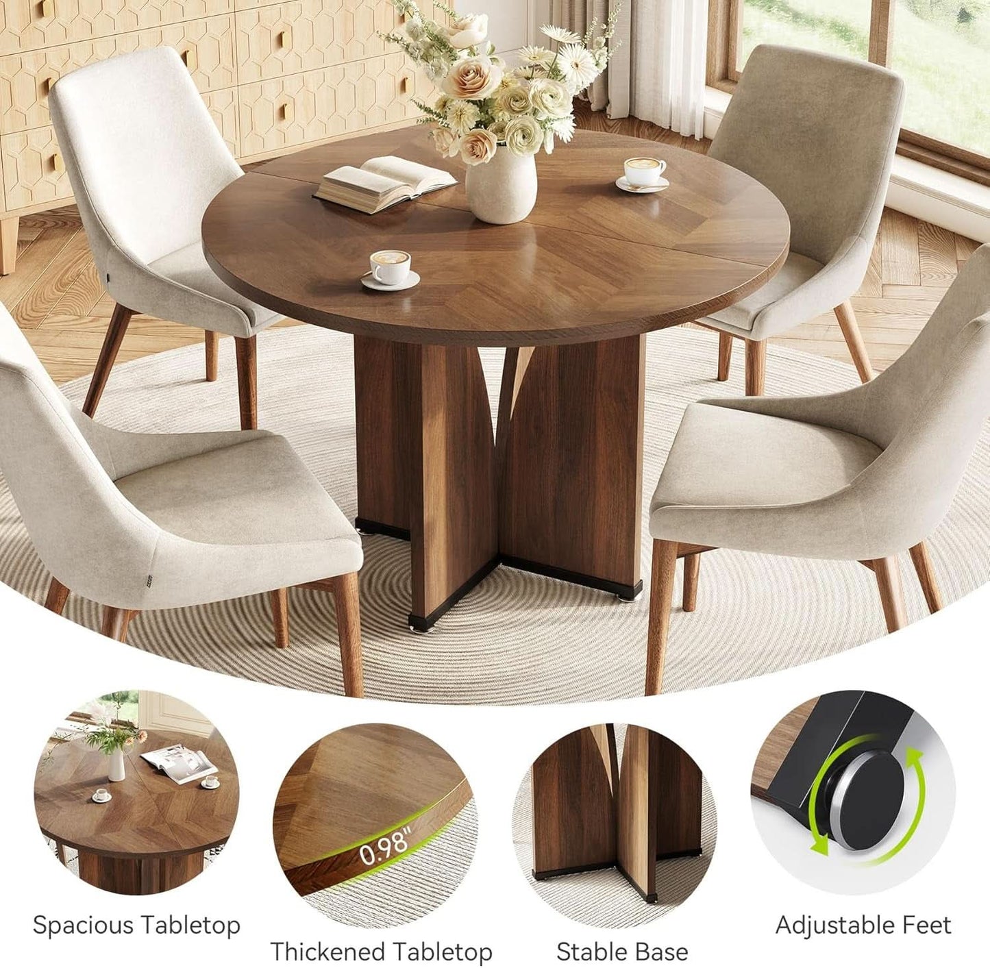 Round 39 Inch Dining Table Rustic Dark Brown Seats 2 To 4