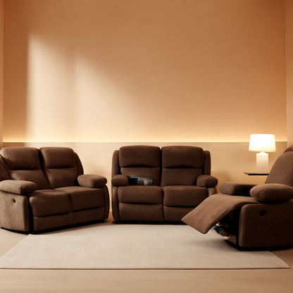 Manual Recliner Sofa Set In Brown Microfiber 3 Piece