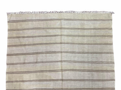 5x8 Turkish Kilim Rug, Flatweave Carpet, Striped Blanket, Southwestern Design, New, Gray, Wool, High Quality, Hand-Knotted