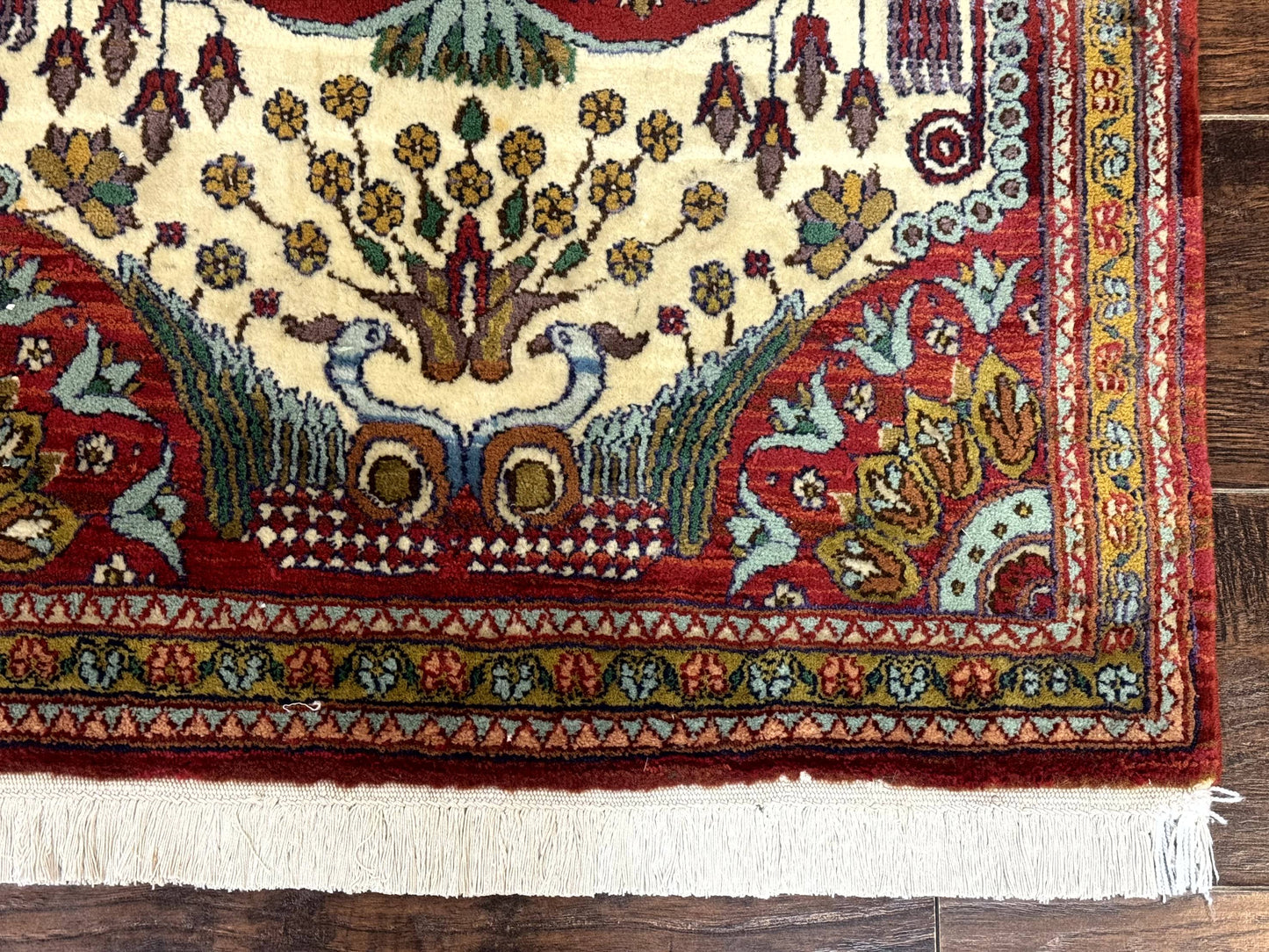 Persian Bijar Rug 2.6 x 4, Antique Carpet, Brick Red and Ivory