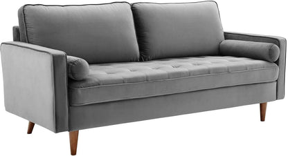 Valour Performance Velvet Sofa Gray Mid Century Modern