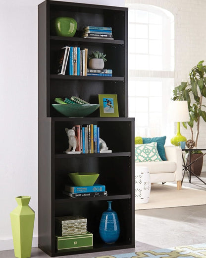 Tall Bookshelf Black Walnut Finish With Adjustable Shelves