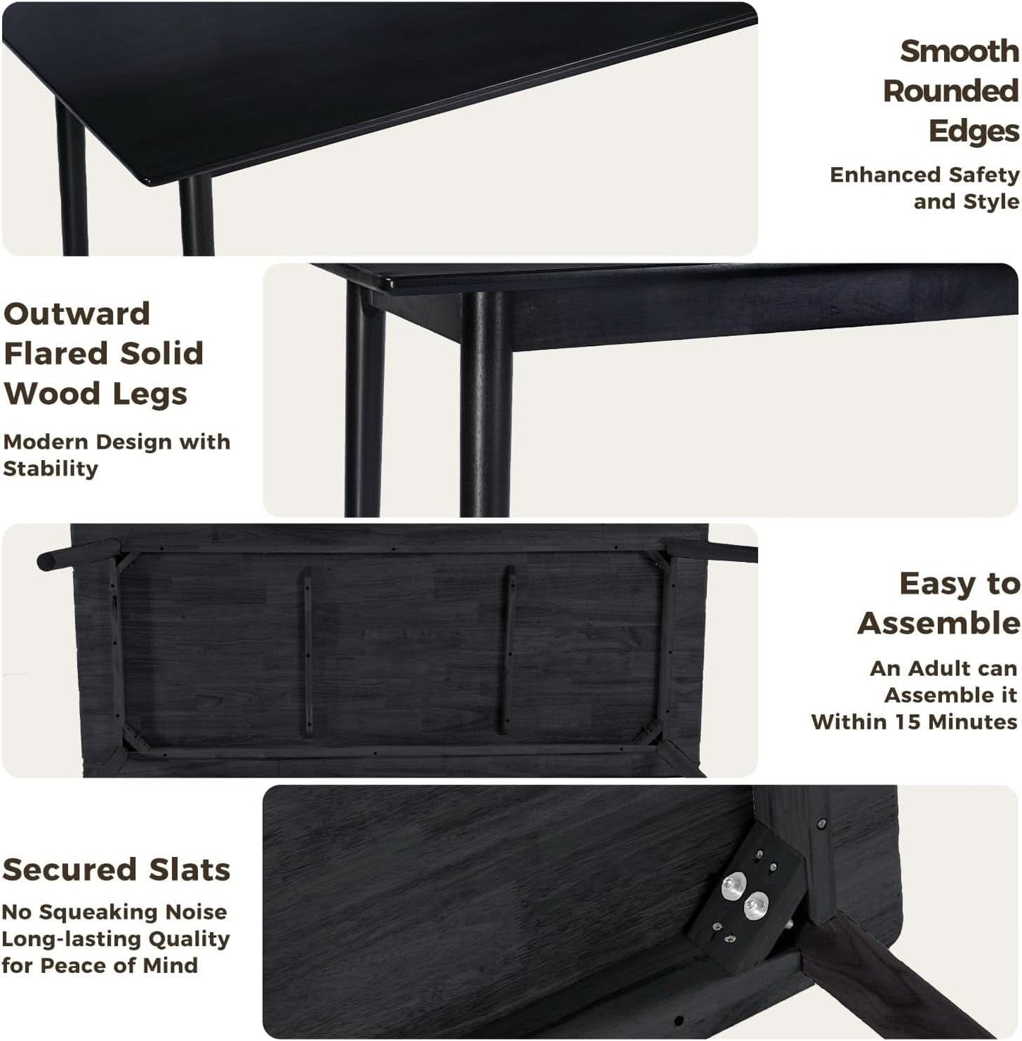 70 Inch Black Solid Oak Dining Table For 6 To 8 People
