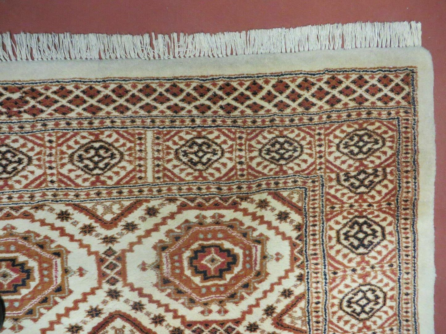 4' X 7' Vintage Handmade Pakistani Turkoman Bokhara Balouch Woven Wool Rug Ivory