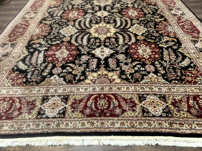Sino Persian Rug 9x12, Black & Maroon, Wool and Silk, Allover Pattern