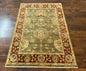 Indo Oushak Rug 4x6, Green and Maroon, Vintage Wool Floral Rug, Indian Agra Rug