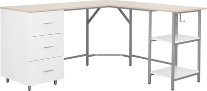 L Shaped Desk Two Toned With Drawers And Open Shelf Home Office