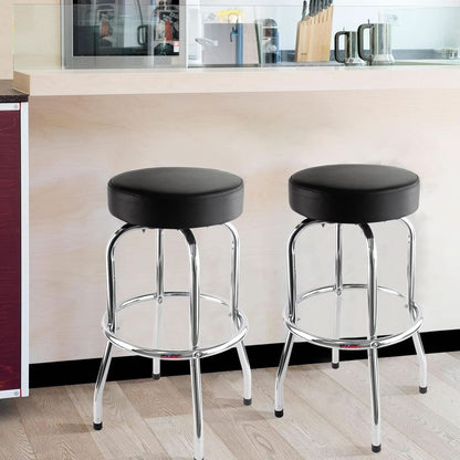 29 Inch Iron Backless Swivel Bar Stool With Padded Black Leatherette Seat And Chrome Frame