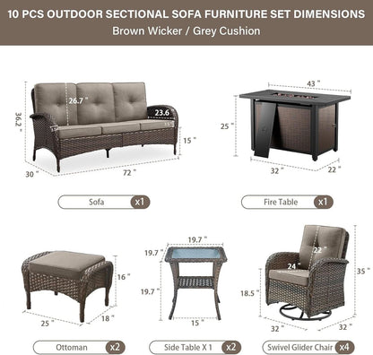 Outdoor Patio Furniture Set With 43In Fire Pit Table Brown