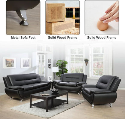 Leather Sofa and Loveseat Set for Living Room Black Leather Furniture