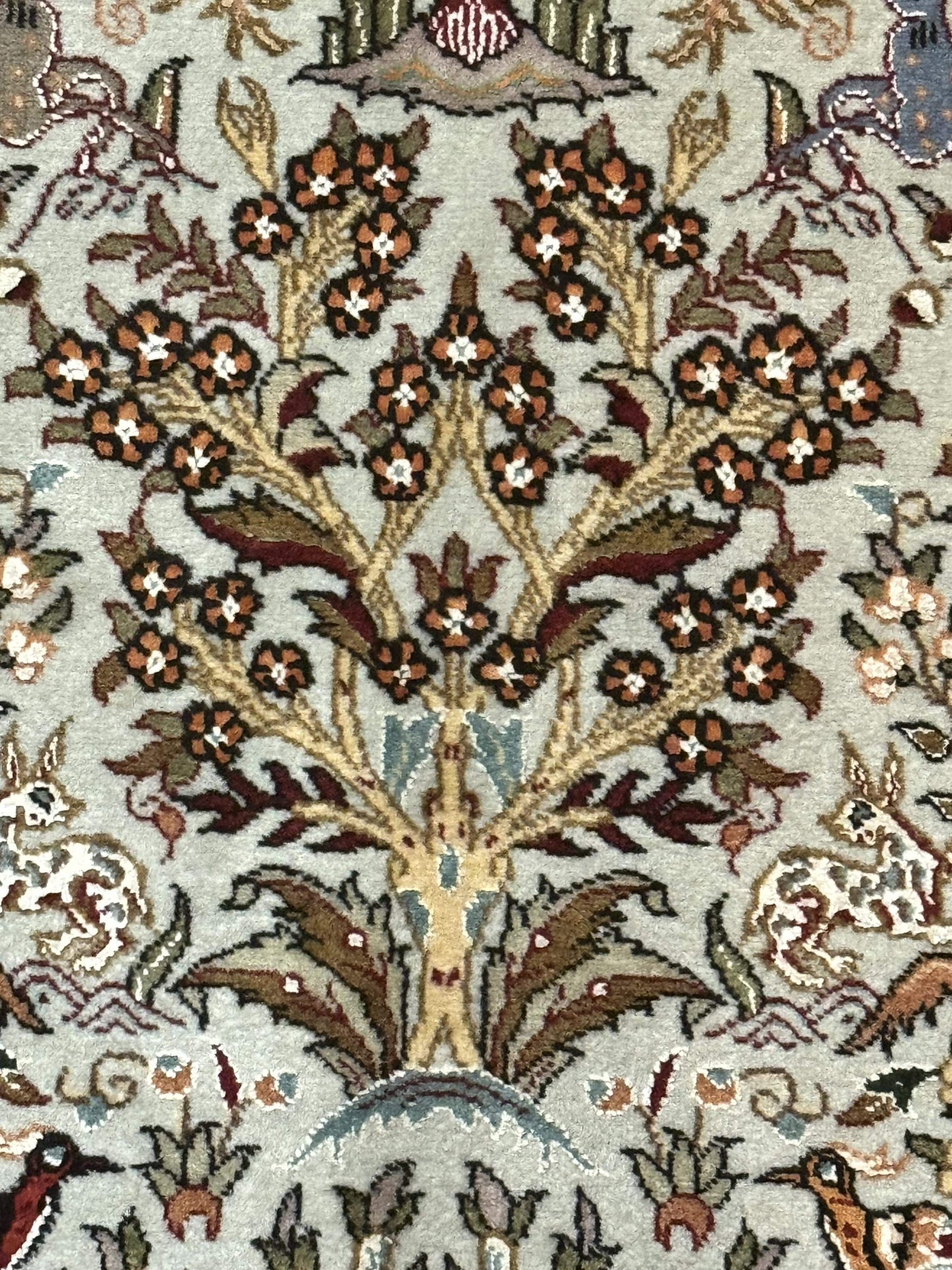 Wonderful Persian Tabriz Rug 3x5, Tree of Life, Animal Pictorials, Birds, Wool & Silk Highlights, Fine 330 KPSI