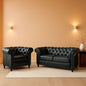 Two Piece Chesterfield Leather Living Room Set With Black Leather Loveseat And Chair