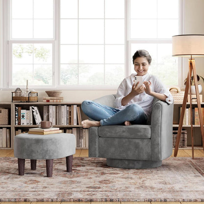 Grey Velvet 360 Swivel Armchair For Small Spaces Modern