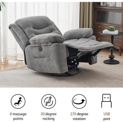 Grey Swivel Recliner With Massage And Heat Therapy