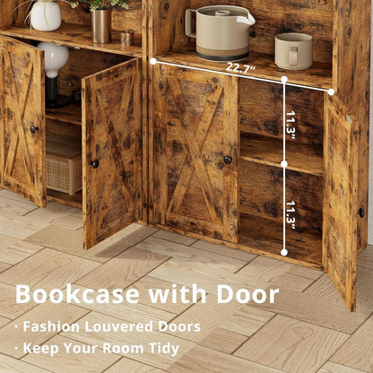 Industrial 70 Inch Tall Bookcase With Doors 6 Shelf Floor Standing Storage