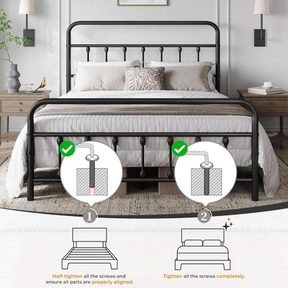 Queen Size Metal Platform Bed Frame With Storage Black