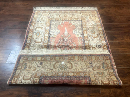Silk Indian Kayseri Rug 4x6, Haji Jalili Design, Vintage Rug