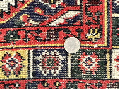 Indo Persian Bidjar Runner Rug 2.8 x 10, Vintage Rug for Hallway, 10ft Runner, Wool Handmade Ivory and Red, Medallions