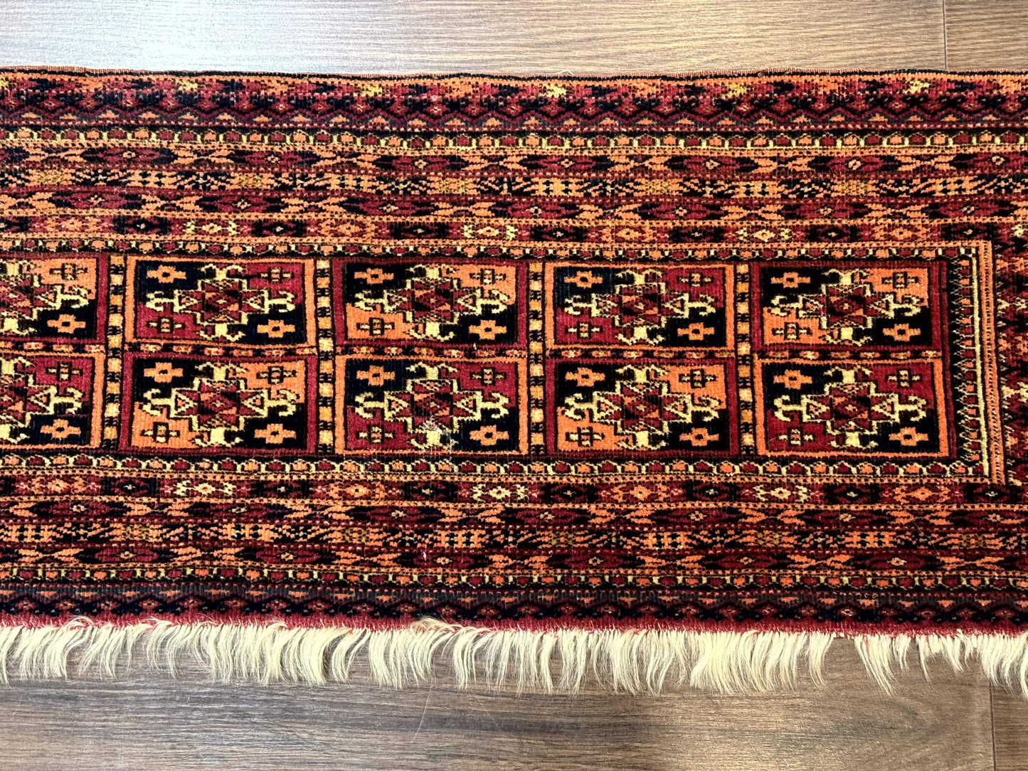 Antique Persian Turkoman Mafresh Rug 1x4, Wool, Tribal Collectible