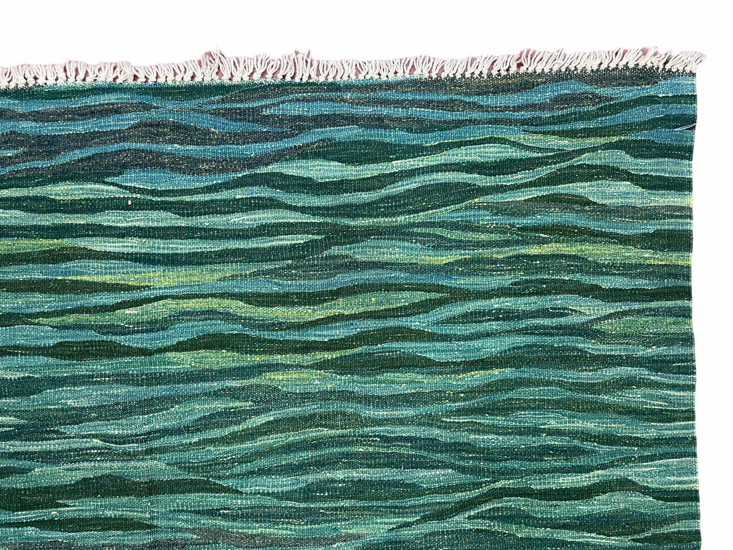 Sea Green Kilim Area Rug, White Blue Red Stripes, Russian Flag Rug, Flatweave Hand Knotted Carpet, Turkish Carpet, Wool, New, 5' 6" x 7' 10"