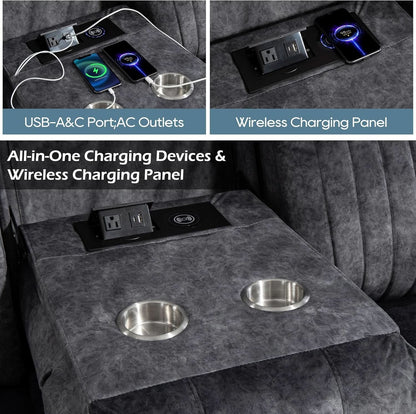Grey Power Reclining Sofa With Zero Gravity USB Ports