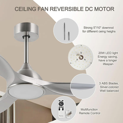 52 Inch Quiet DC Motor Ceiling Fan With LED Lights Remote Control