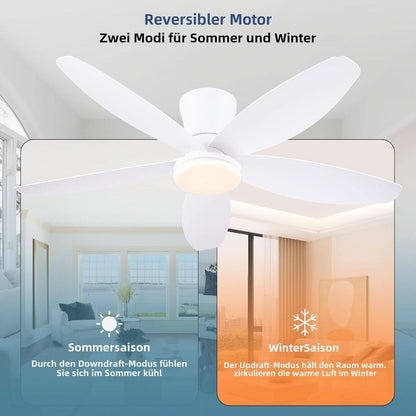 36 Inch White Ceiling Fan With Dimmable LED Remote App Control Energy Efficient