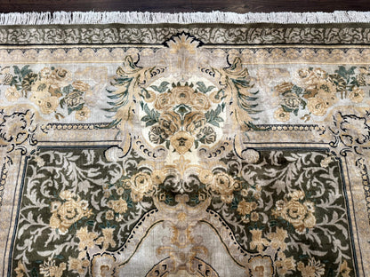 Aubusson Rug 8x10, Very Fine 225 KPSI, Floral, French European Design, Pakistani Carpet