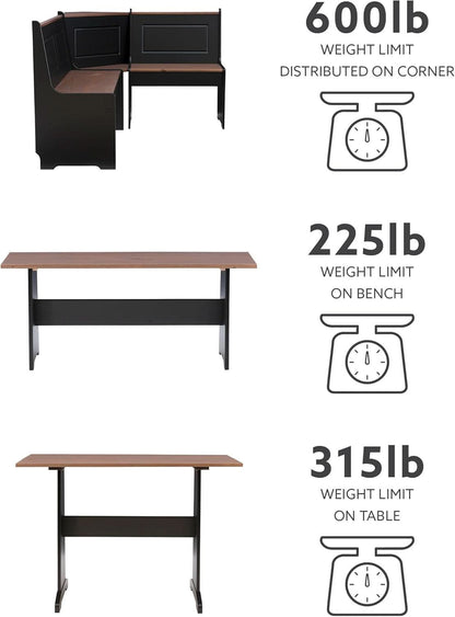Black Pecan Five Seat Dining Set With Storage Benches