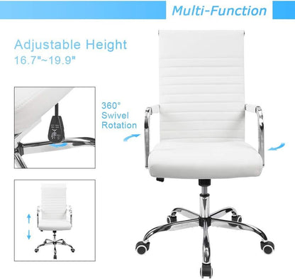 White PU Leather Office Chair With Adjustable Armrests