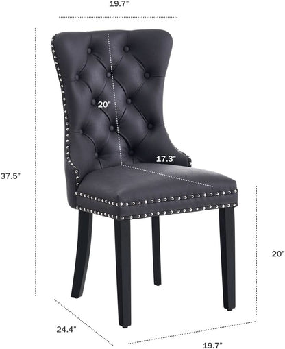 Leather Dining Chairs Set Of 4 Wingback Upholstered With Nailhead Trim Black
