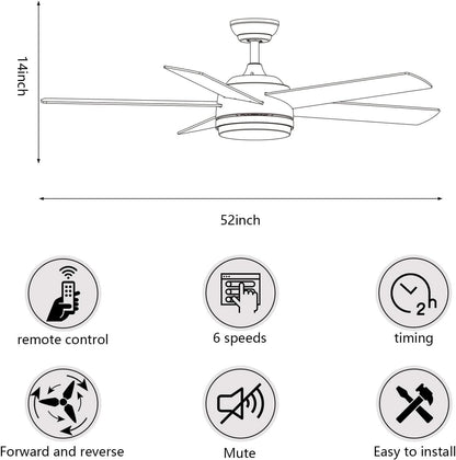 52 Inch White Ceiling Fan With Dimmable LED Lights