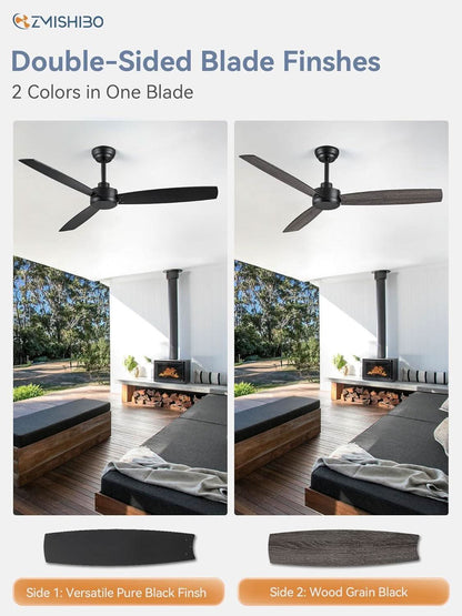 52 Inch Black Outdoor Ceiling Fans 2 Pack Damp Rated